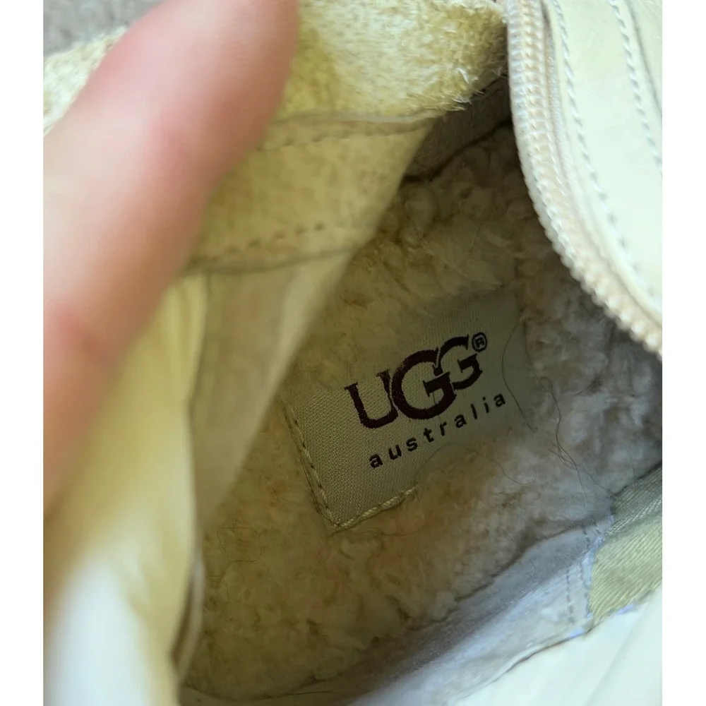 UGG Australia Wedge Boots Foldover Quilted Leather Sheepskin Cream Womens‎ 9